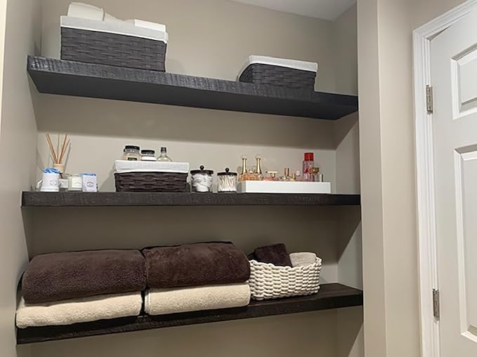 joelsantiques 48 Inch Floating Shelves for Wall - 48x10x2 - Made of Natural Wood - Easy Install - Heavy Duty Rustic Book Shelves - Perfect for Bathroom |Kitchen, Living Room, Bar - Black