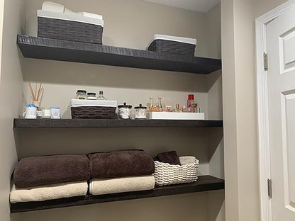 joelsantiques 48 Inch Floating Shelves for Wall - 48x10x2 - Made of Natural Wood - Easy Install - Heavy Duty Rustic Book Shelves - Perfect for Bathroom |Kitchen, Living Room, Bar - Black
