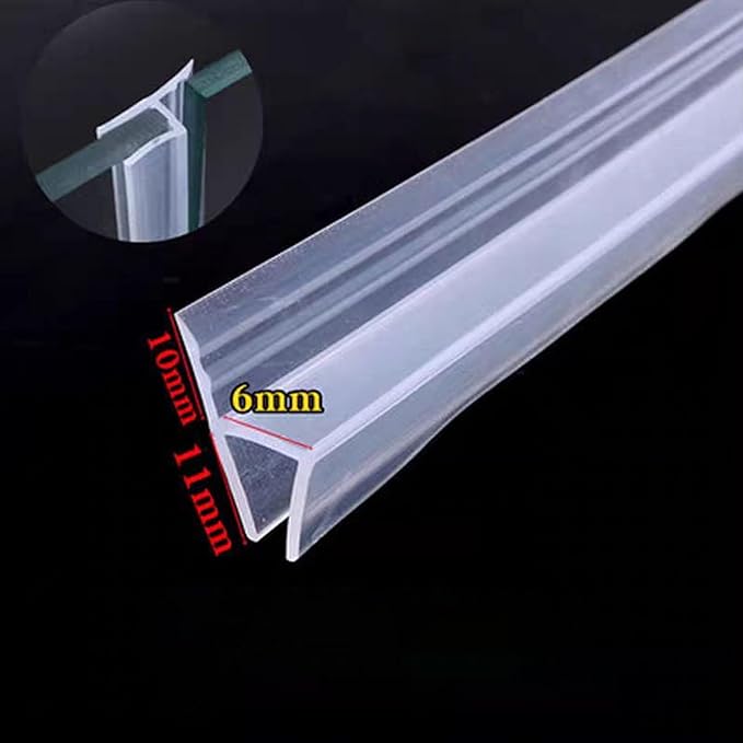 Frameless Soft Shower Door Sweep Seal Drip Rail, Glass Shower Silicone Door Seal Strip,Weatherproof Silicone Seal Fit for Glass (H Type, 6mm (1/4"))