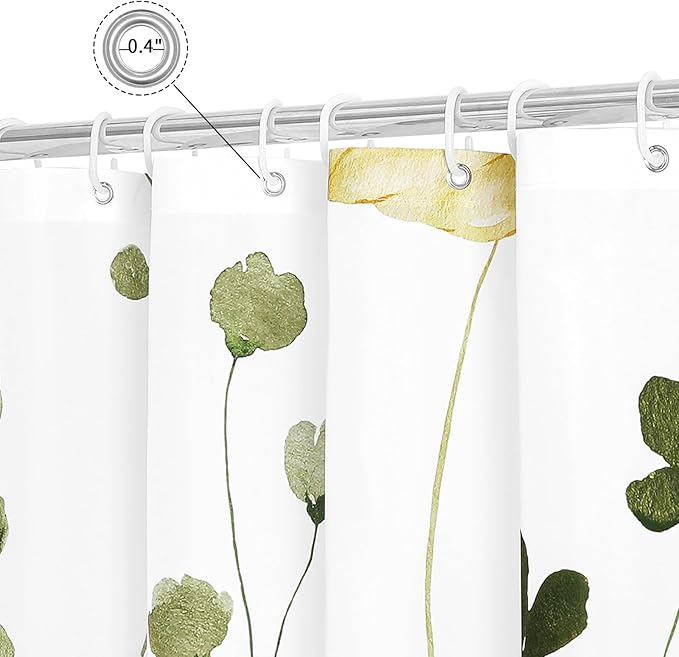 Gibelle Extra Long Shower Curtain 72 x 84, Watercolor Floral Fabric Shower Curtain, Olive Green Beige Flower Decorative Bathroom Shower Curtain Set