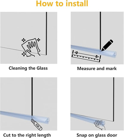 Frameless Shower Door Bottom Seal Strip for 3/8" (10mm) Thick Shower Glass, 36" Long Shower Sweep with Drip Rail, Vinyl Material, Clear - Stop Shower Leaks and Create a Water Barrier