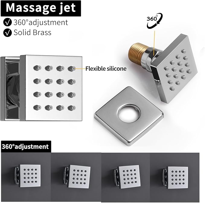 Bathroom Rainfall Shower System Wall Mount 8 Inch Shower Head With Handled Spray 6 Pcs jets Temperature Display Shower Faucet Set (Chrome)