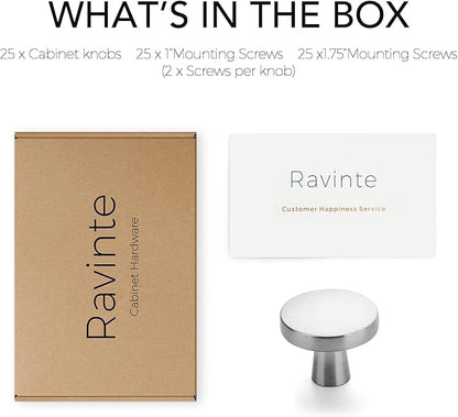 Ravinte 25 Pack Drawer Pulls 1-1/4 Inch Kitchen Cabinet Knobs Brushed Nickel Round Dresser Drawer Knobs Solid Dresser Knobs Drawer Knobs Simple Cabinet Hardware for Cupboard Drawer Pulls
