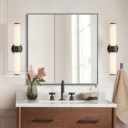 36x36 Inch Black Bathroom Mirror, Copper-Free Mirror, Aluminum Alloy Frame Vanity Mirror, Rectangle Wall Mounted Mirror, Modern Mirror for Bedroom/Living Room/Porch Horizontal or Vertical