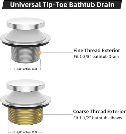 Tub Drain Replacement Kit, Metal Tip-Toe Bathtub Drains and Overflow Kit with Hair Catcher, Shower Bath Tub Drain Assembly with Two-Hole Overflow Faceplate Conversion Kit -Chrome Plated