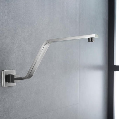 16 Inch S Shape Brushed Nickel Shower Head Arm, Square Wall Mounted Shower Arm and Flange Included