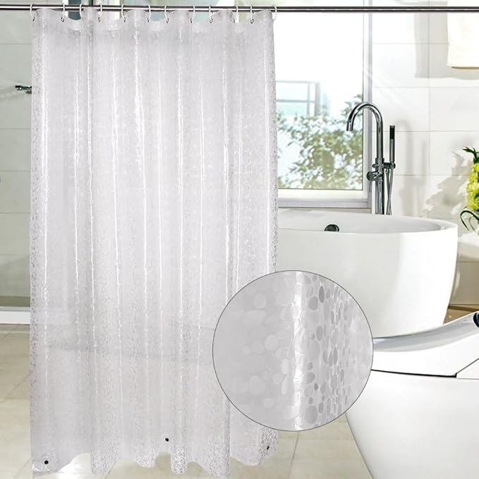 WELTRXE Extra Long Shower Curtain Liner, 72 x 84 Inch EVA Water Repellent Shower Curtain with 3 Magnets, Heavy Duty, No Smell, Chlorine Free Shower Liner for Shower Stall, Bathtubs, 12 Hooks