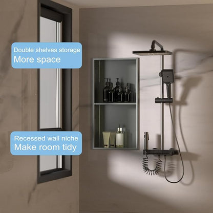 No Tile Ready Gunmetal Shower Niche,Stainless Steel Shower Wall Niche Inserts(Gery, 24 * 12 in)