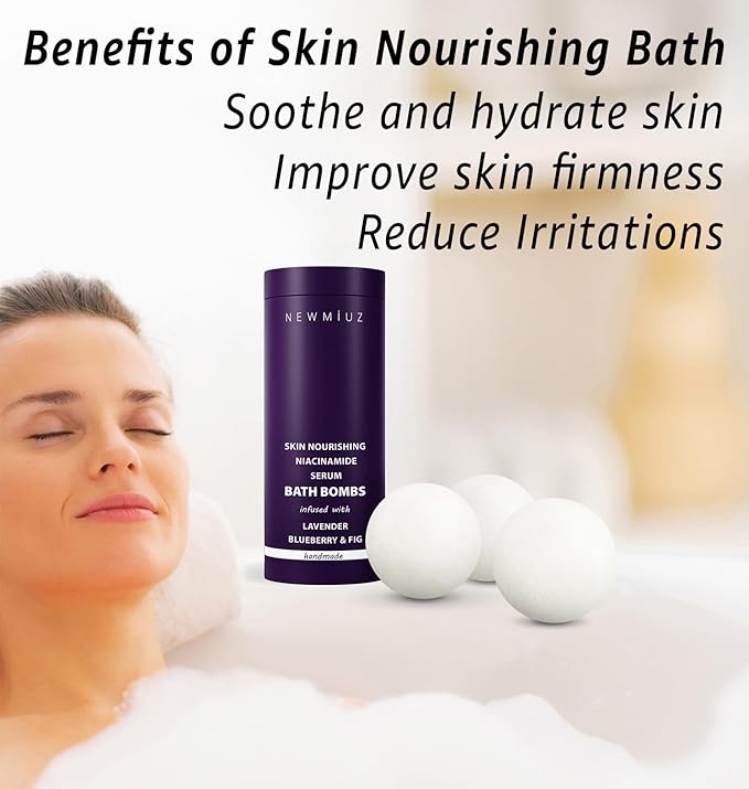 Lavender Bath Bombs Skin Nourishing Moisturize Niacinamide Serum Lavender Blueberry Fig Luxury Fizzing Spa Bubble Bath Gift Set for Sensitive Skin Stress Relief Relaxation Gift Birthday Christmas