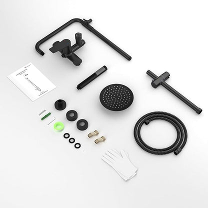 Rainsworth Outdoor Shower Kit Matte Black - Single Handle Brass Valve, 8 Inch Rain Shower Head and Handheld Spray Shower Fixture Combo, 304 Stainless Steel Wall Mount