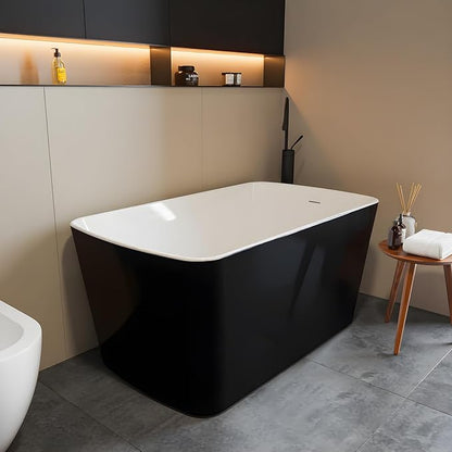 49" Acrylic Freestanding Bathtub, Soaking Tub with Seat, Toe-Tap Drain, Slotted Overflow, Deep Ergonomic Design, cUPC Certified, Black