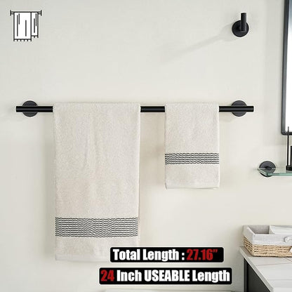 JQK Black Towel Bar, 27 Inch 304 Stainless Steel Thicken 0.8mm Towel Rack Bathroom, Towel Holder Matte Black Wall Mount, Useable Length 24 Inch, TB110L24-PB
