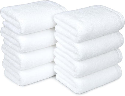 Amazon Basics 100% Cotton Soft, Quick-Dry Absorbent Hand Towels, 8-Pack, White, 28" x 16"
