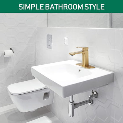 VOTON Brushed Gold Bathroom Sink Faucet Single Handle with Pop-up Drain Faucets for Sink 1 Hole or 3 Hole with Deck Plate Rv Lavatory Vanity Faucet