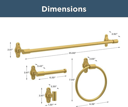 Franklin Brass Calloway 4-Piece Bathroom Set Satin Gold 18" + 6" Towel Rack, Toilet Paper Holder, Hand Towel Holder, Hook | 4-Piece Bath Hardware Accessories Set CLWY64-SG