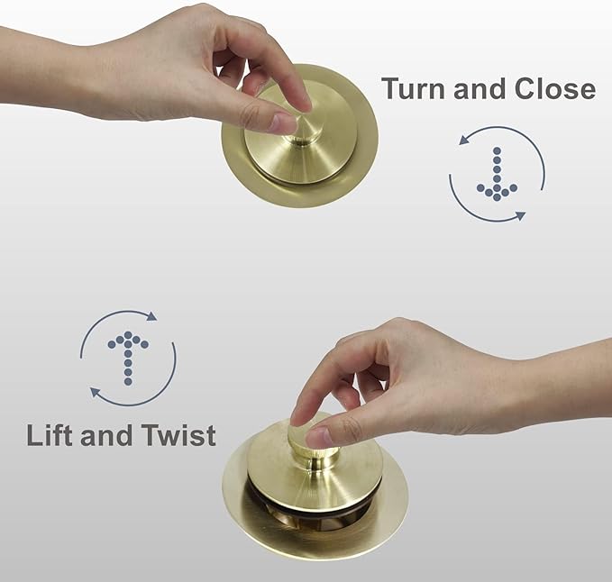 Gold Brushed tub Drain Lift &Turn Tub Trim Set with Two-Hole Overflow Faceplate Conversion Kit Assembly, Hidrop Bathtub Drain Replacement Trim Kit and Universal Fine/Coarse Thread, Gold Brushed