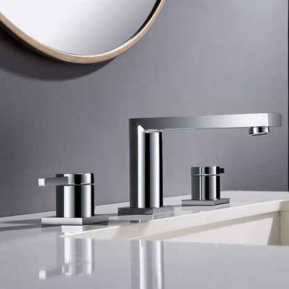 Luxury Brass Widespread Bathroom Sink Faucets with Copper Valve for 3 Hole 2-Handle 8 Inch Deck Bathroom Vanity Faucet, &Stainless Steel Pop-up Drain Assembly, Chrome