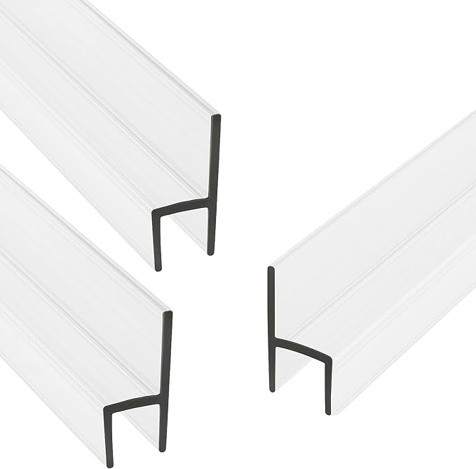 Frameless Shower Door Side Seal Strip H-Type 180 Degree 85 inches Length, Clear (3, 3/8 inches Glass)