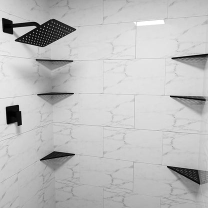 POPFLY 10 Inch Corner Shower Shelf 2 Pack, 304 Stainless Steel Matte Black, No Drilling Recessed Bathroom Shelves for Tiled Wall, Heavy Duty Floating Shower Organizer with Slot Design, PF7501B