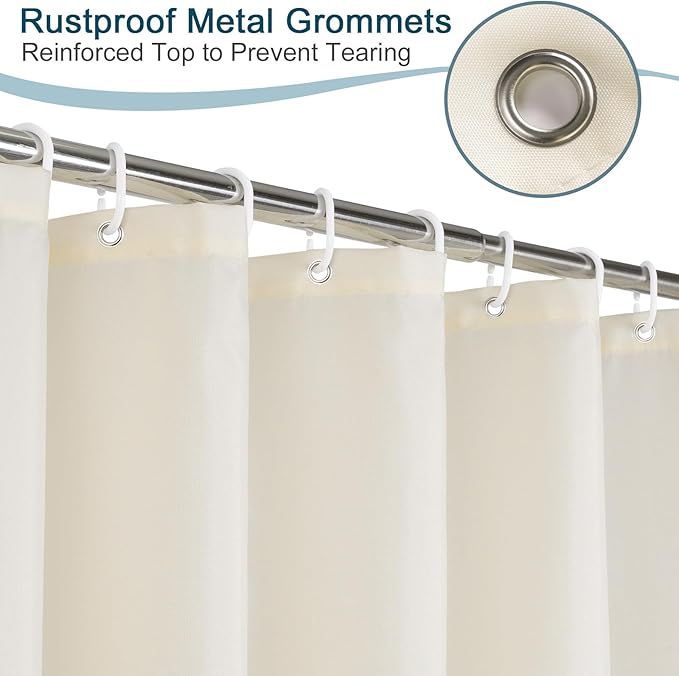 AooHome Hotel Shower Curtain Liner, Fabric Beige Standard Shower Curtain with Hooks, Weighted Hem, Water Repellent, 72 x 72 Inch