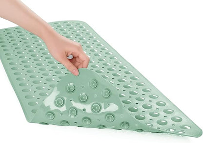 AmazerBath Shower Mat Non Slip 40 x 16 Inches, Shower Stall Mats with Suction Cups and Drain Holes, Non Slip Bath Mat for Tub for Elderly & Kids, Mint Green