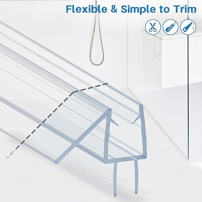 Shower Door Bottom Seal Strip, 2PCS Seal Strip, Ultra Clear PVC, 36" Length, Fits 8mm Thick Glass, Prevents Leaks, Easy Installation, No Adhesive Required (Ultra Clear, 36in for 5/16"(8mm) Door)