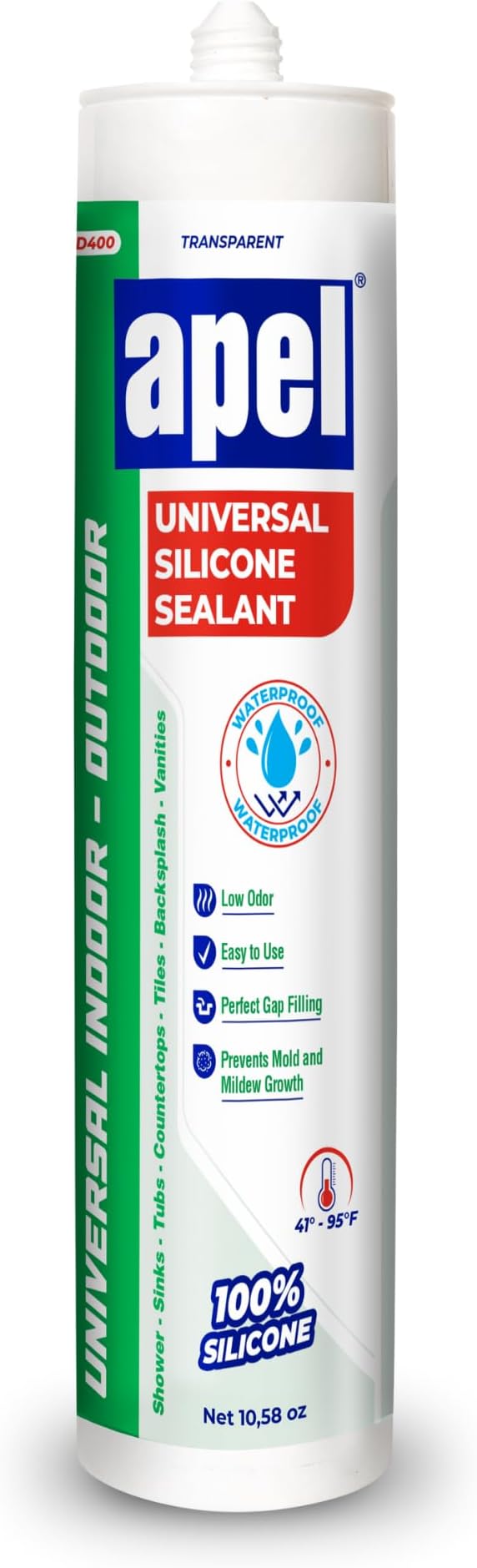 apel All Purpose Clear Silicone Sealant Waterproof (1 x 10.5 fl.oz.), 100% Silicone Caulk, Weatherproof & Flexible Adhesive Sealant for Indoor and Outdoor Use, Transparent - 1 Pack