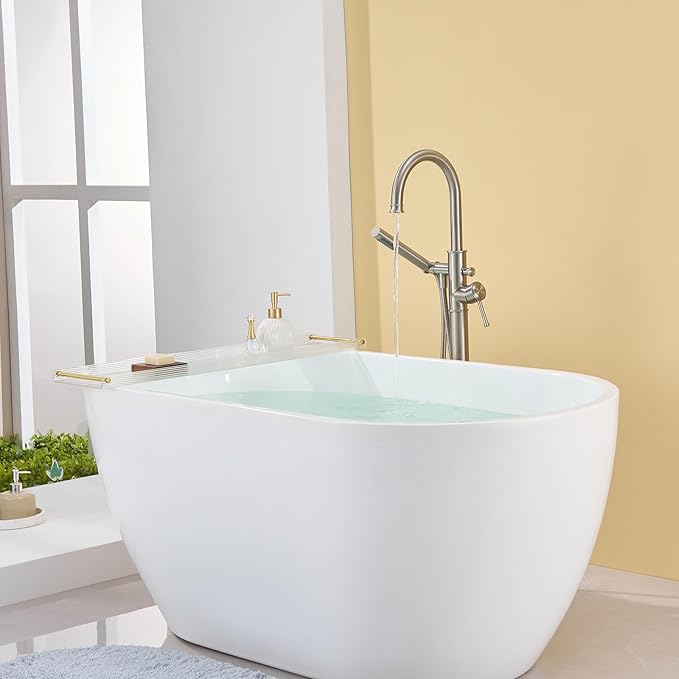 Free Standing Tub Faucet Brushed Nickel Freestanding Bathtub Faucet Floor Mount Brass Bathroom Tub Filler with Hand Shower