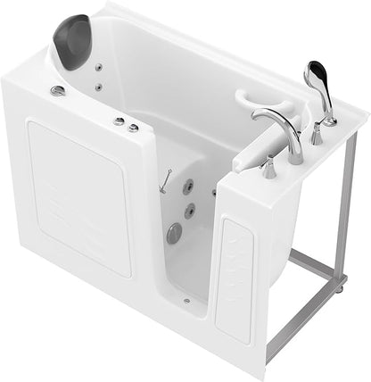 ANZZI Walk-In Bathtub Whirlpool 26" x 53" Acrylic White Right Drain 15 Jets Quick-Fill Faucet Fast Drain ADA Seat Grab Bar Inline Heater Ergonomic Headrest Chrome Trim | AMZ2653RWH-CP