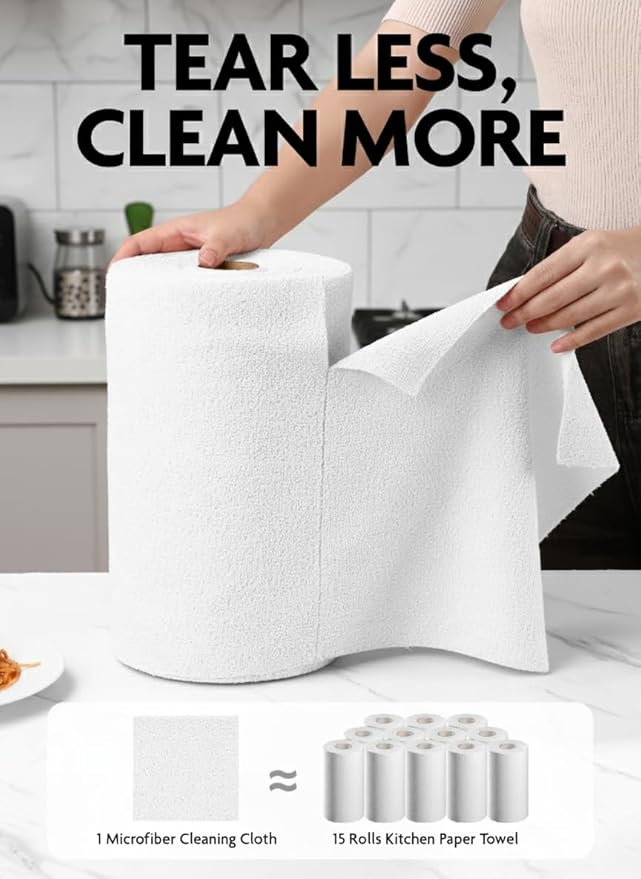 Fantasticlean Microfiber Cleaning Cloth Roll -90 Pack, Tear Away Microfiber Towels, 12" x 12", Reusable, Washable, Scratch Free, Ultra Absorbent Dishcloth for Car, Home Supplies, Pet, Kitchen (White)