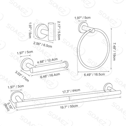 Bathroom Hardware Set, 4-Piece Towel Bar Set Brushed Nickel Towel Holder Set Includes 19.68 in Towel Bar,Toilet Paper Holder,Towel Ring and Towel Hook Wall Mount Bathroom Accessories Set