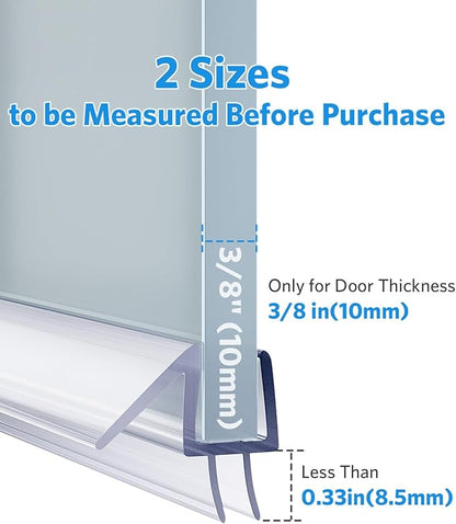 Shower Door Bottom Seal, 3Pack Shower Door Sweep Strip, Frameless Glass Doors Seal Strip for 3/8'' (10mm) Thick Doors, 39.3'' x 0.39'' Showers Water Guard Barrier
