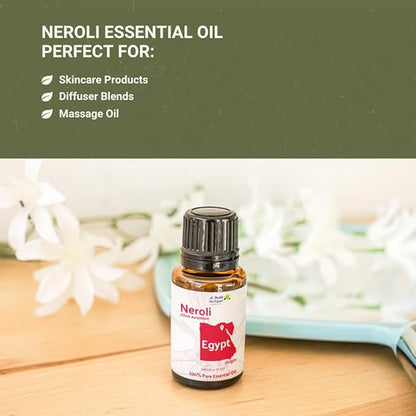 Neroli Essential Oil - Direct from Al Sheikh for Export Egypt - Steam Distilled - Aceite de Neroli for Aromatherapy, Massage, Diffuser, DIY Candle and Soap Making - 5ml