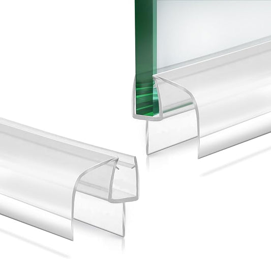 2-Pack Shower Glass Door Bottom Seal Strip,36 Inch Long Clear PVC Seal Strips for 5/16"(8mm) Thick Framless Glass Door Panel, Stop Leaks and Create a Water Barrier