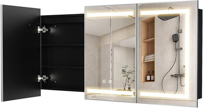 APRILSOUL 48X32 Inch Silver Bathroom Medicine Cabinet with Mirror, Recessed or Surface Lighted Medicine Cabinet with 3 Colors Temperature, Dimmable Light