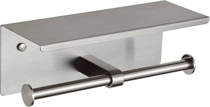 BGL Toilet Paper Holder with Shelf Brushed Nickel Double Head Toilet Tissue Roll Holder 304 Stainless Steel Wall Mount for Bathroom