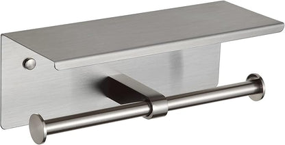 BGL Toilet Paper Holder with Shelf Brushed Nickel Double Head Toilet Tissue Roll Holder 304 Stainless Steel Wall Mount for Bathroom