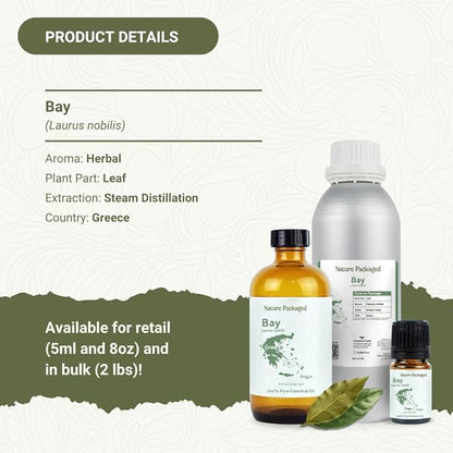 Bay Essential Oil - Direct from Greece - Steam Distilled - Laurel for Aromatherapy, Massage, Diffuser, DIY Candle and Soap Making - 2lbs