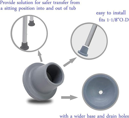 Replacement Feet for Shower Chair Bath Seat, Shower stools and Transfer Bench, Non-Skid Shower Bench and Tub Transfer Benches Rubber Suction Cup Feet, Metal Insert Reinforced (1-1/8" I.D, Grey)