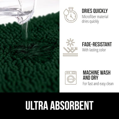 GORILLA GRIP Bath Rug Mat, Soft Absorbent Chenille, Quick Dry Microfiber Mats, Rubber Backing Washable Shower Floor Rugs, Bathmat Runner, US Designed Bathroom Decor Accessories 24x17, Hunter Green