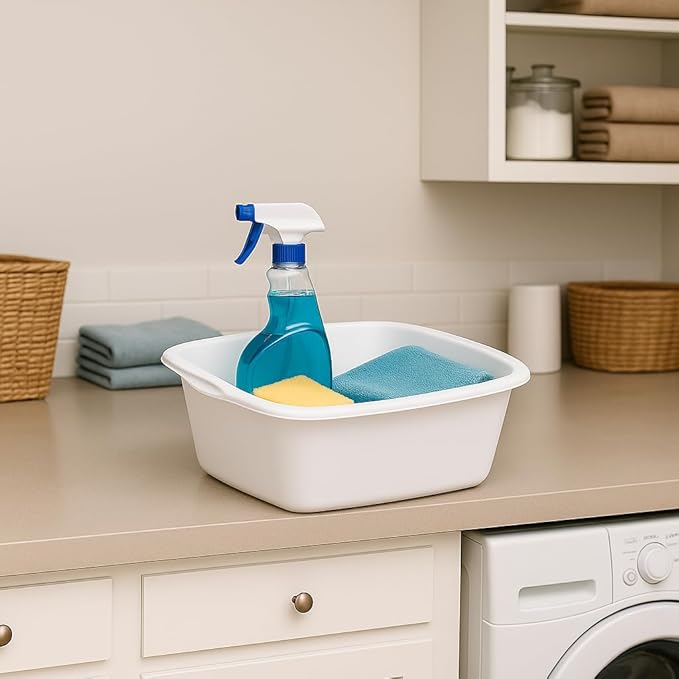 Tribello 2-Pack Dish Pans for Kitchen Sink, Plastic Tub Dishpan Wash Basin and Foot Bath for Soaking Feet, Wash Bucket for Washing and Storage Cleaning Supplies - 12 Quarts - Heavy Duty - (White)