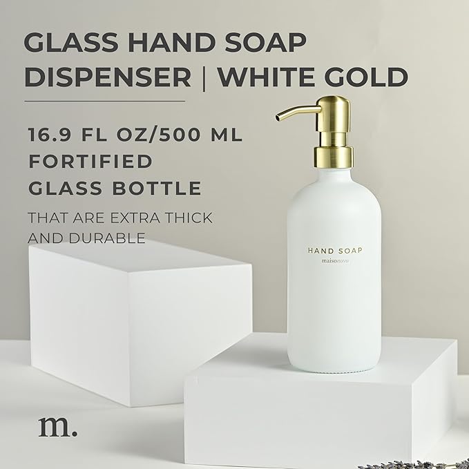 MaisoNovo Soap Dispenser 1-Piece Set | 16.9oz White Bottles with Gold Stainless Steel Pump