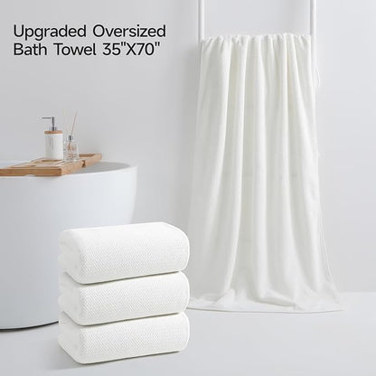 REDKISS 4 Pack Premium Bath Towels, Plush Coral Fleece Towels for Bathroom, Extra Large Bath Towels Set of 4 (35 x 70 in), Super Soft Highly Absorbent Shower Towels for Spa, Gym, Travel, White