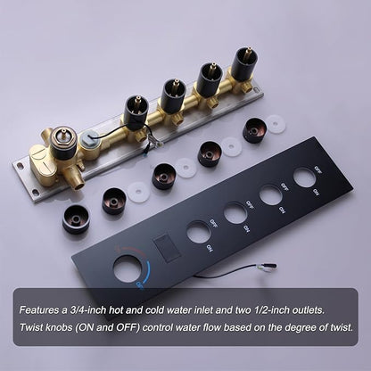 Matte Black Digital Display Shower System with 16X24 inch Ceiling Mounted Shower Head(Rain&Waterfall Modes), with Handheld Spray and 6 PCS Dual Modes Body Jet