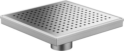 Neodrain 8-Inch Square Shower Drain with Removable Quadrato Pattern Grate, Brushed 304 Stainless Steel Square Drain with Stainless Hair Strainer,CUPC Certified.