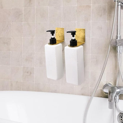 Segbeauty Non-Drilling Adhesive Bottle Holder, 3pcs Bathroom Bottle Dispenser Holder, Dia 1.1" 2.8cm Lotion bottle Wall Mount, Rustproof Shampoo Bottle Holder Wall Hanging Rack for Kitchen Toilet Gold