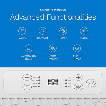 hOmeLabs Dehumidifier - Advanced Humidity & Moisture Control, Quiet, Efficient, Auto Shut-off, Ideal for Home, Basement, Office - 4,500 Sq Ft Wi-Fi (32 Pint MAX 80 Pint at 95°F, 90% RH)