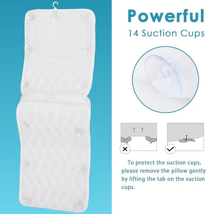 AEROiVi Full Body Bath Pillow with Lumbar Pillow Bathtub Cushion with 14 Suction Cups 3D Air Mesh Fit Any Tub Luxury Bathroom Accessories
