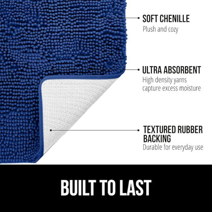 GORILLA GRIP Bath Rug Mat, Soft Absorbent Chenille, Quick Dry Microfiber Mats, Rubber Backing Washable Shower Floor Rugs, Bathmat Runner, US Designed Bathroom Home Decor Accessories 24x17 Royal Blue
