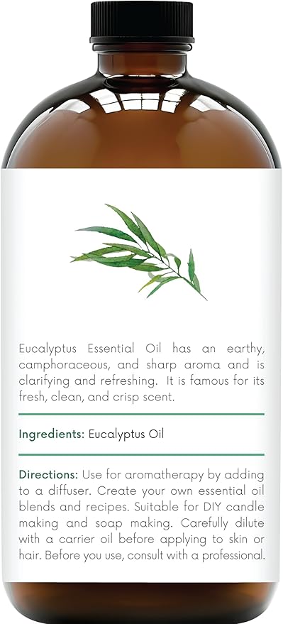 Handcraft Blends Eucalyptus Essential Oil in Glass Bottle – Huge 16 Fl Oz – 100% Pure and Natural – Premium Grade Oil for Diffuser and Aromatherapy, Skin, Massage, Candle and Soap Making Fragrance